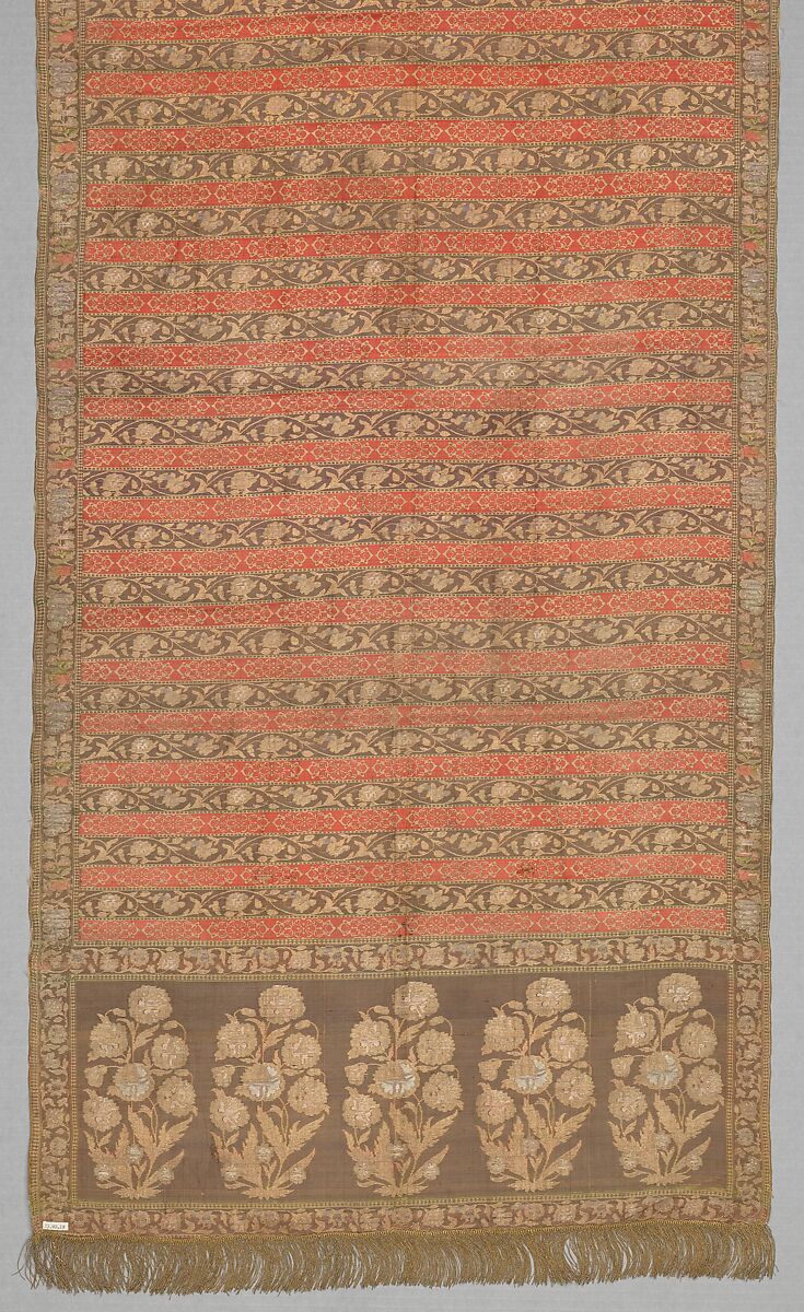 Sash with Flowering Plants, Silk, silver and gilded metal wrapped thread; taqueté, brocaded