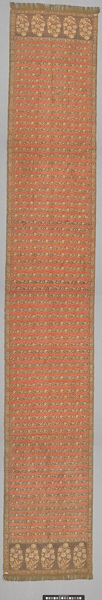 Sash with Flowering Plants, Silk, silver and gilded metal wrapped thread; taqueté, brocaded