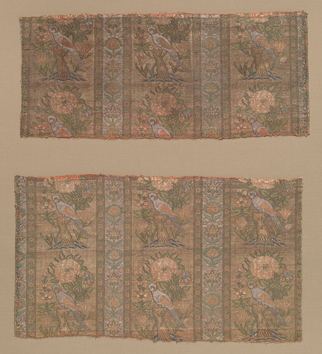 Textile Fragment, Silk, metal wrapped thread; brocaded