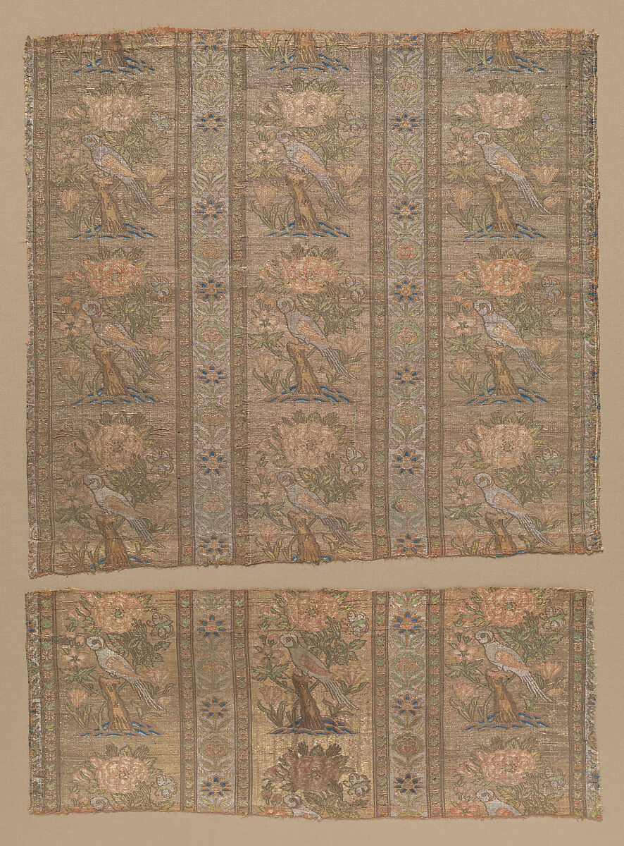 Textile Fragment, Silk, metal wrapped thread; brocaded