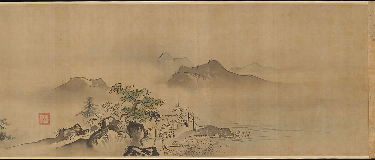 Eight Views of the Xiao and Xiang Rivers, Kano Tsunenobu (Japanese, 1636–1713), Handscroll; ink and color on silk, Japan