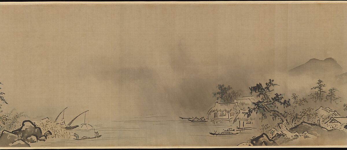 Eight Views of the Xiao and Xiang Rivers, Kano Tsunenobu (Japanese, 1636–1713), Handscroll; ink and color on silk, Japan