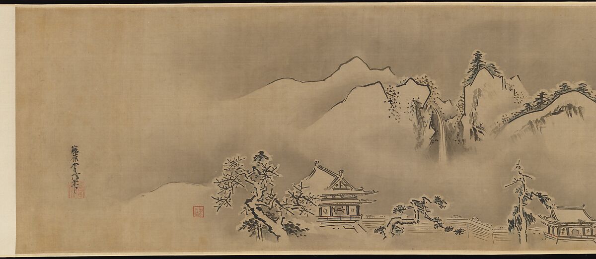 Eight Views of the Xiao and Xiang Rivers, Kano Tsunenobu (Japanese, 1636–1713), Handscroll; ink and color on silk, Japan