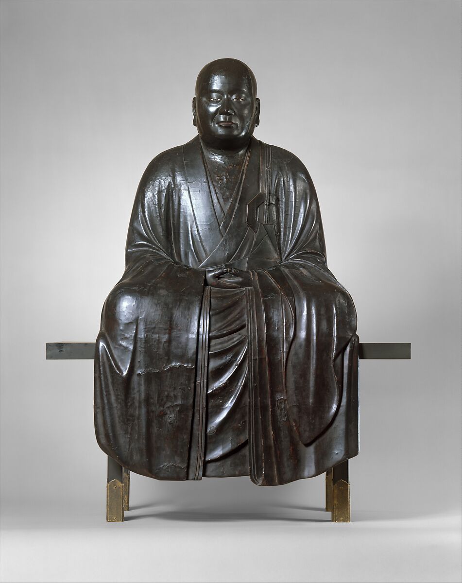 Portrait of a Zen Master, Lacquer on wood with inlaid crystal, Japan 