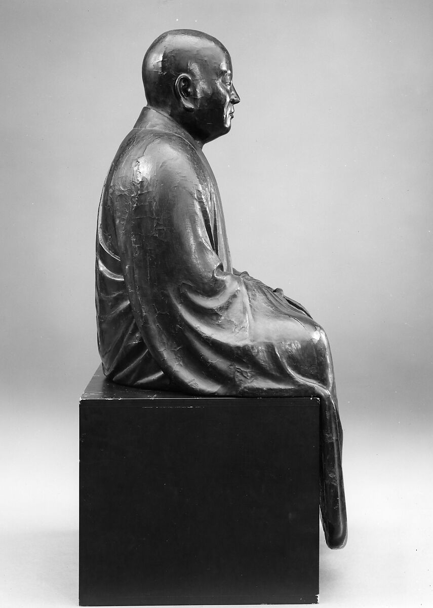 Portrait of a Zen Master, Lacquer on wood with inlaid crystal, Japan