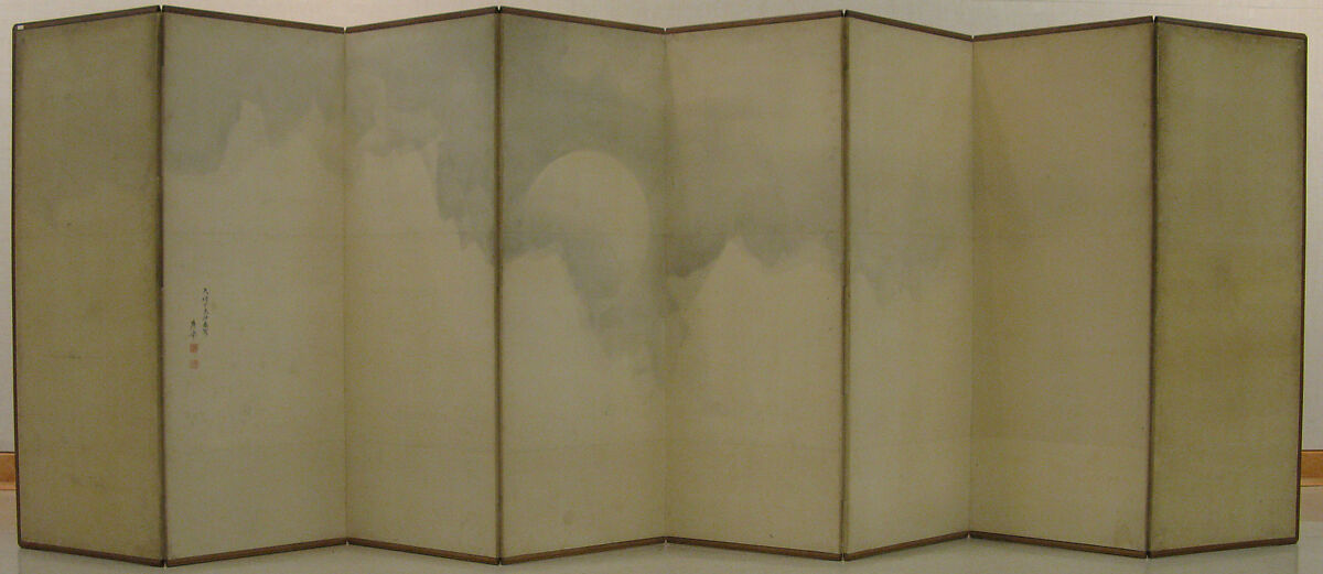 Eight Views of Xiao and Xiang Rivers, Maruyama Ōkyo 円山応挙 (Japanese, 1733–1795), Eight sheets pasted to an eight-panel folding screen; ink on paper; gold on paper, Japan