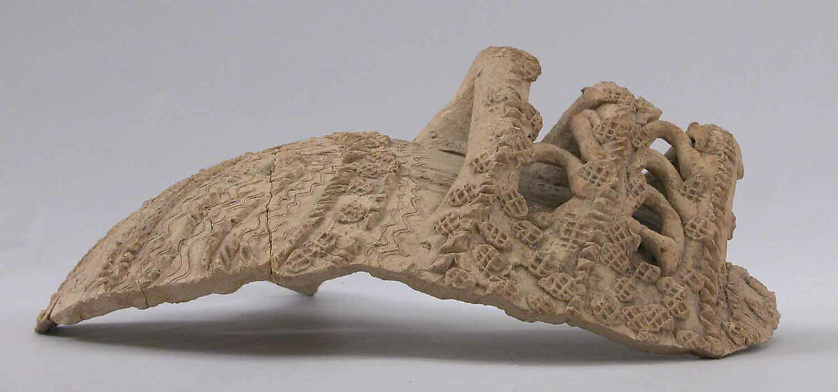 Fragment of a Jar, Earthenware; unglazed, incised, with applied decoration