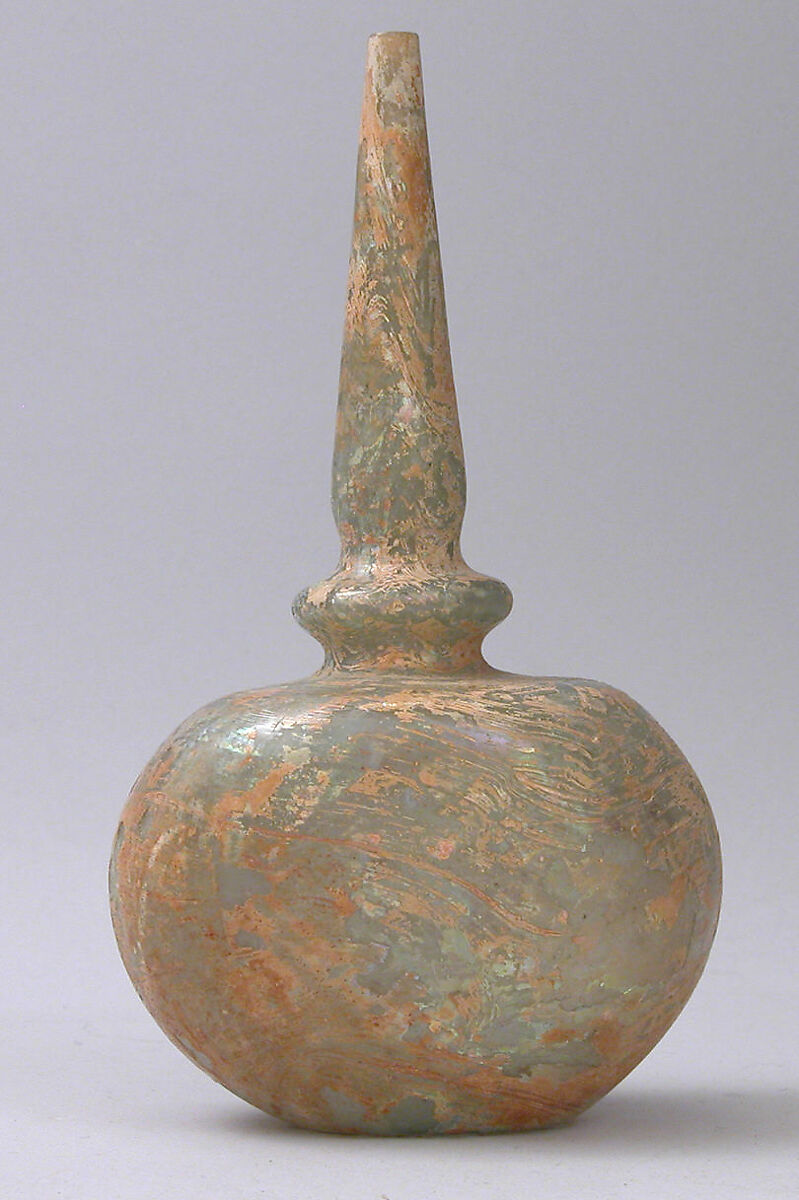 Bottle (Qumqum), Glass; blown, tooled on the pontil 