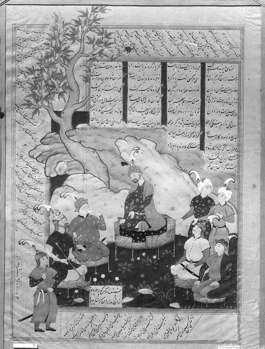 "Luhrasp Hears from the Returning Paladins of the Vanishing Kai Khusrau", Folio from a Shahnama (Book of Kings) of Firdausi, Abu'l Qasim Firdausi (Iranian, Paj ca. 940/41–1020 Tus), Ink, opaque watercolor, and gold on paper