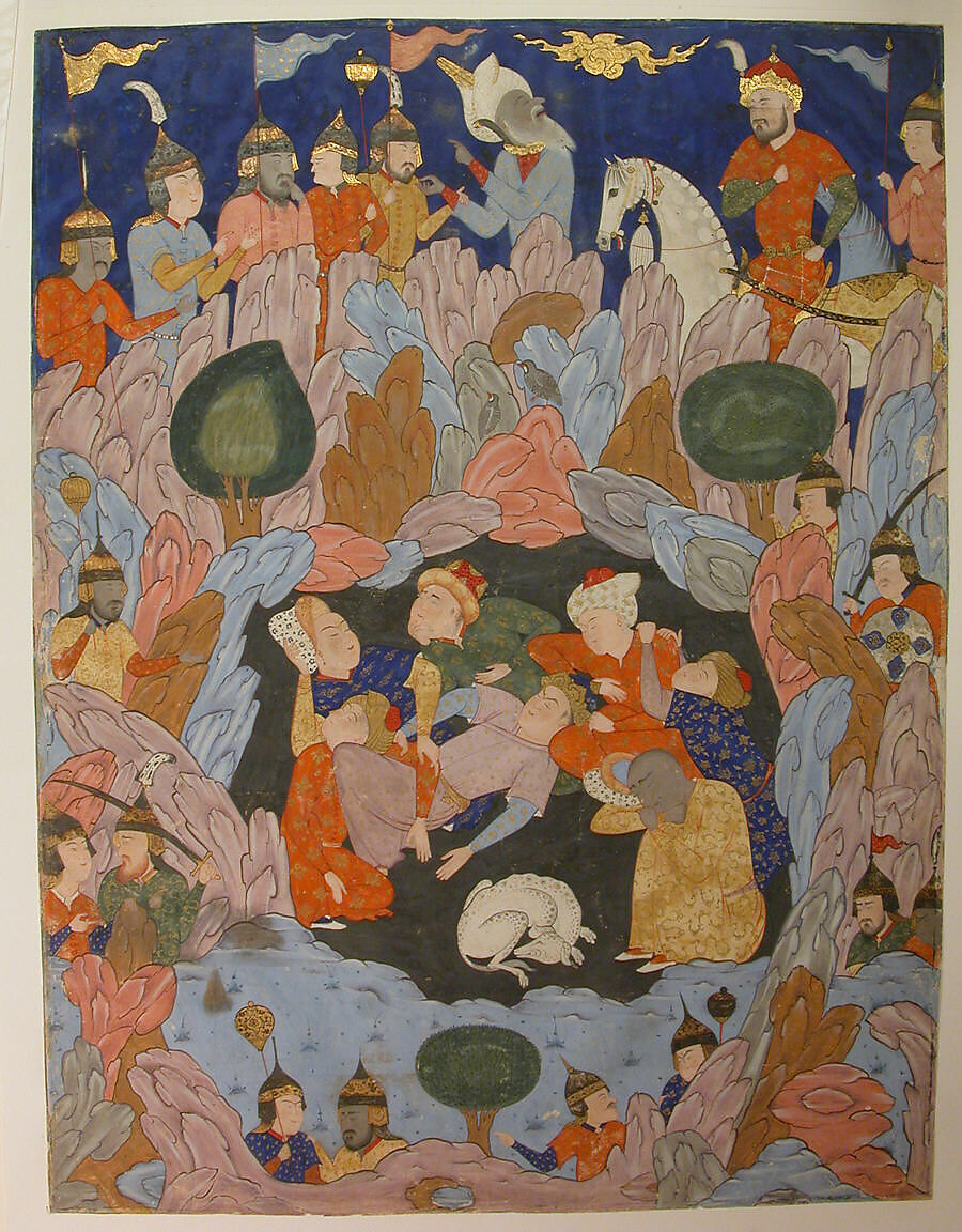 "The Seven Sleepers of Ephesus", Folio from a Falnama (Book of Omens), Ink, opaque watercolor, and gold on paper