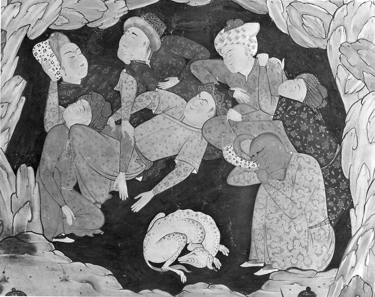 "The Seven Sleepers of Ephesus", Folio from a Falnama (Book of Omens), Ink, opaque watercolor, and gold on paper