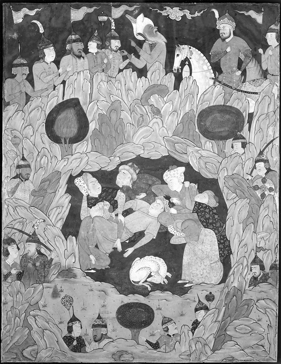 "The Seven Sleepers of Ephesus", Folio from a Falnama (Book of Omens), Ink, opaque watercolor, and gold on paper