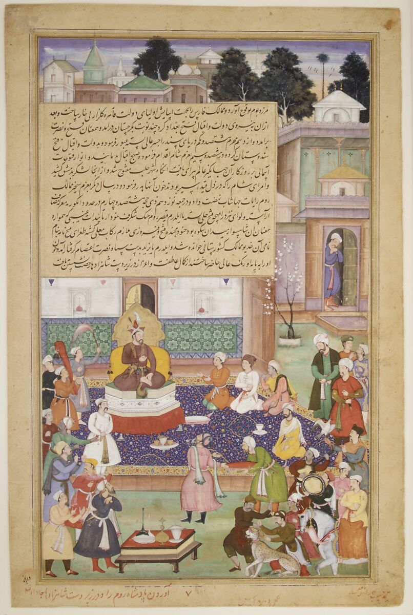 "Sultan Bayazid before Timur", Folio from an Akbarnama  (History of Akbar), Painting by Dharam Das, Ink, opaque watercolor, and gold on paper 
