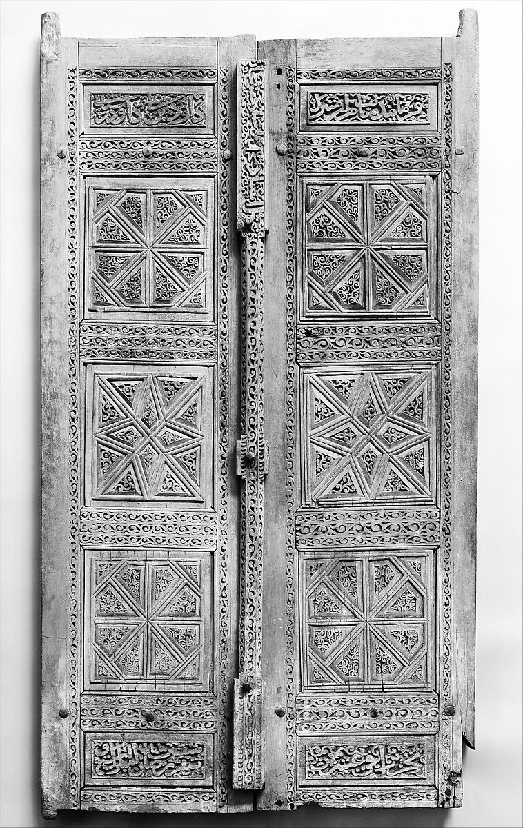 Pair of Carved Doors, Wood (teak); carved