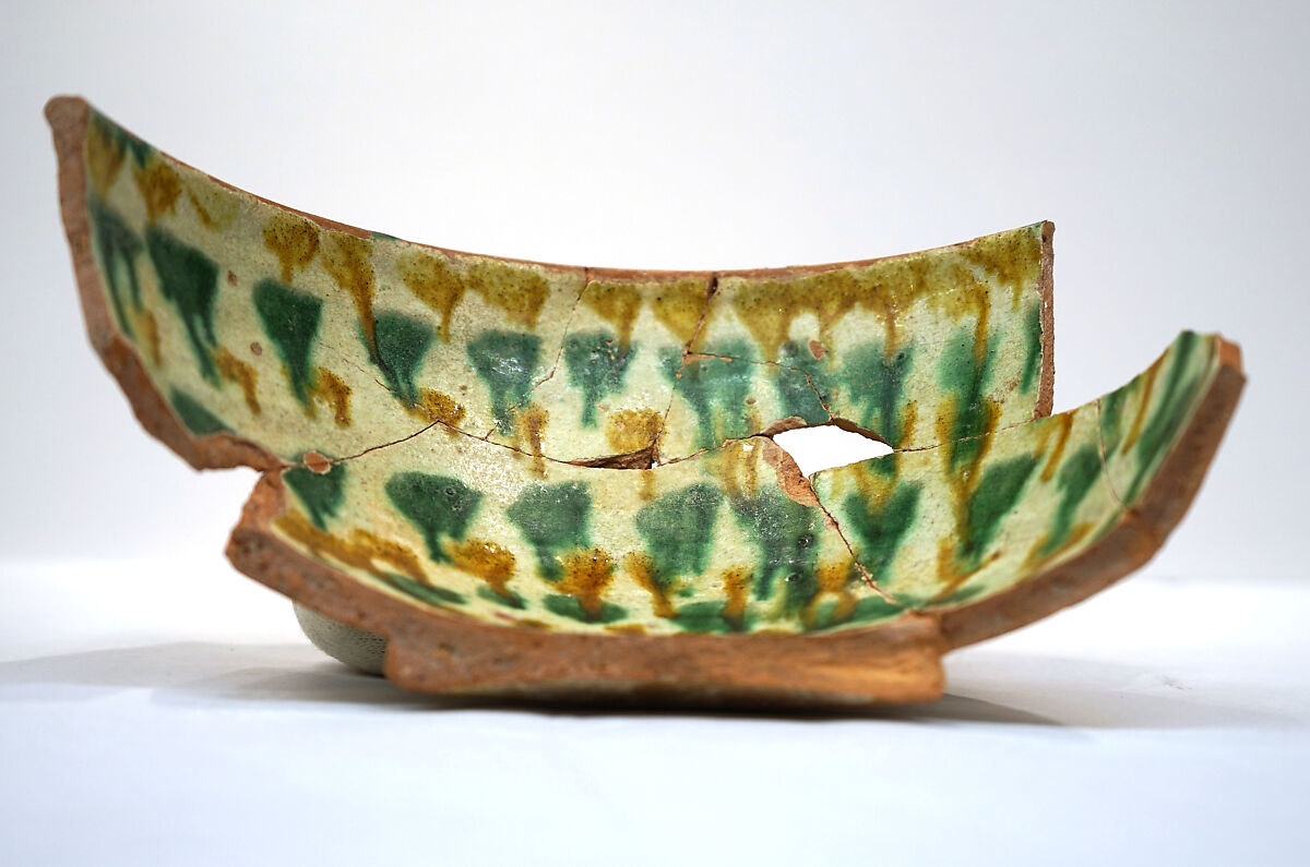 Vessel with Splashed Decoration, Earthenware; white slip, incised and splashed with polychrome glazes under transparent glaze (sgraffito ware)