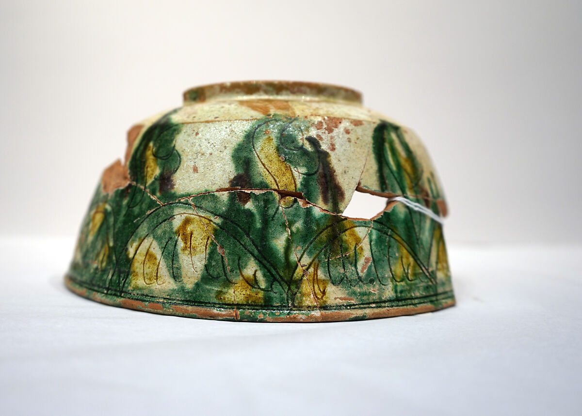 Vessel with Splashed Decoration, Earthenware; white slip, incised and splashed with polychrome glazes under transparent glaze (sgraffito ware)