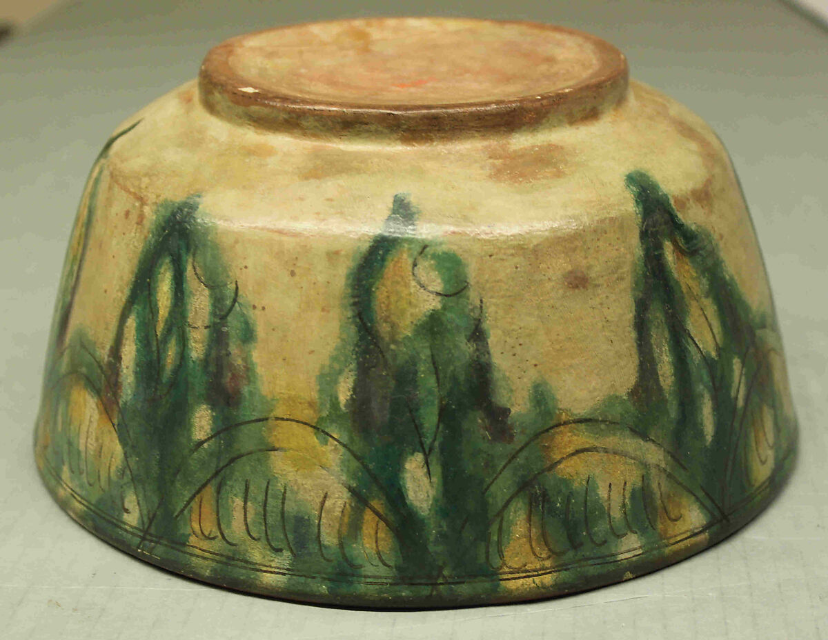 Vessel with Splashed Decoration, Earthenware; white slip, incised and splashed with polychrome glazes under transparent glaze (sgraffito ware)