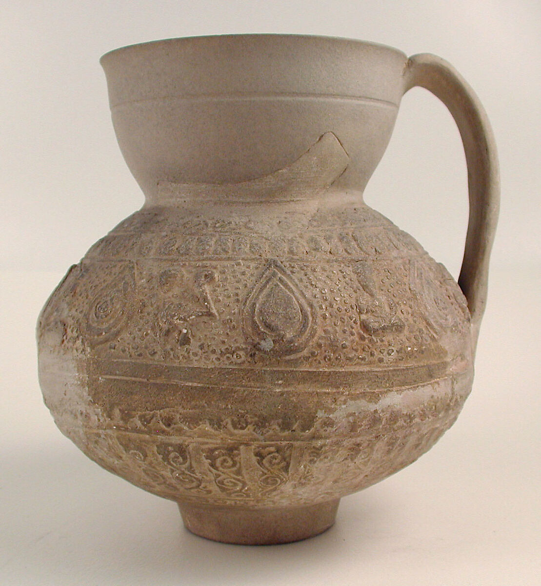 Ewer, Earthenware; molded decoration, unglazed 