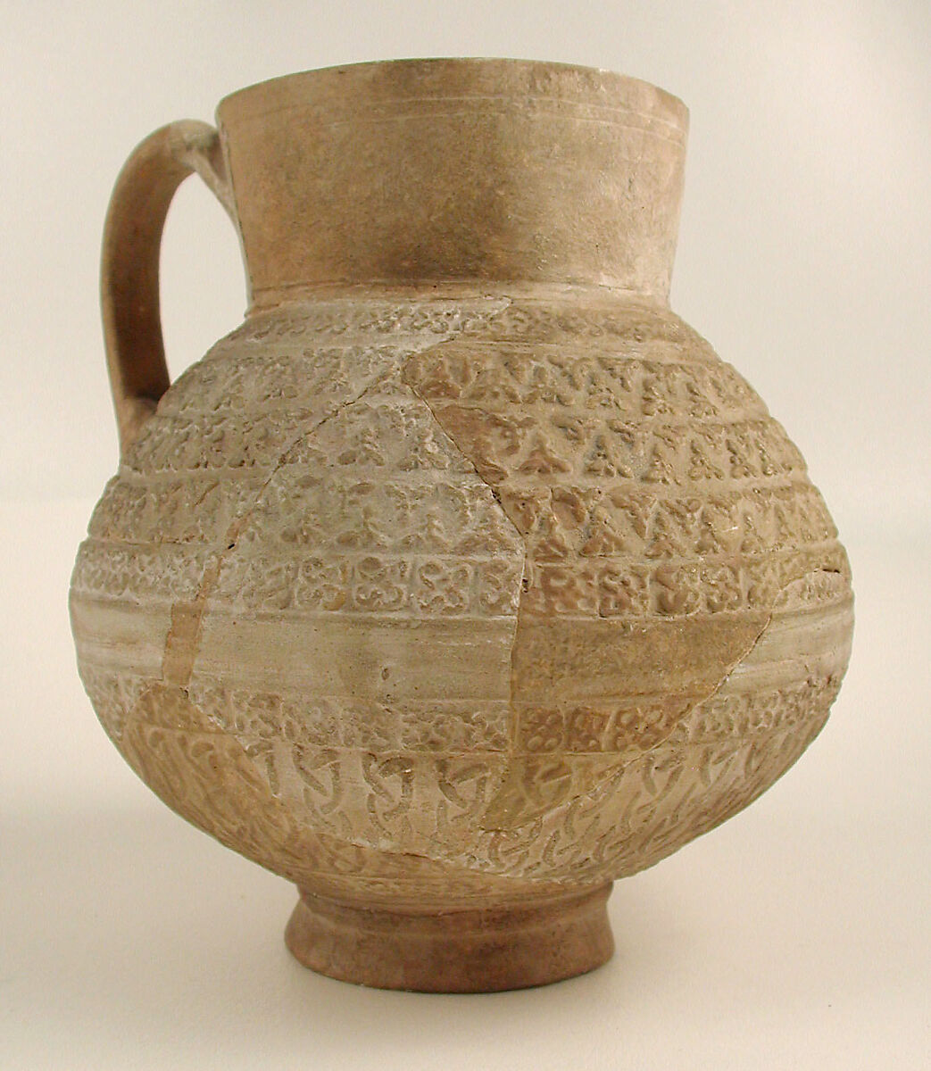 Ewer, Earthenware; molded decoration, unglazed 