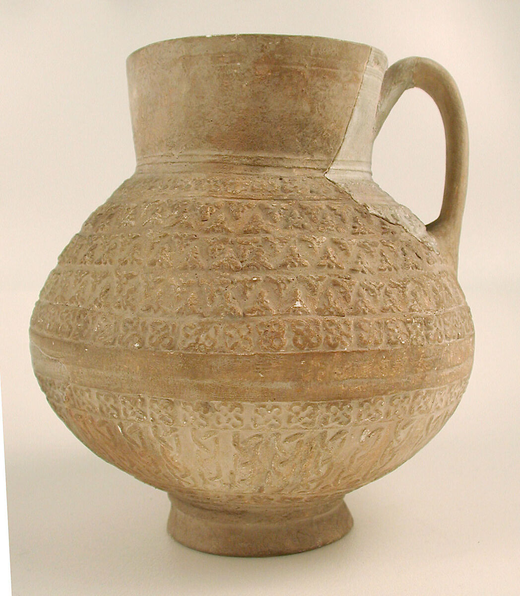 Ewer, Earthenware; molded decoration, unglazed