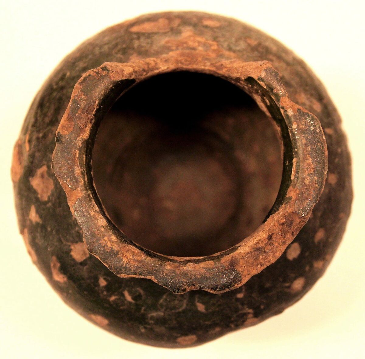 Jar, Earthenware; under dark green glaze