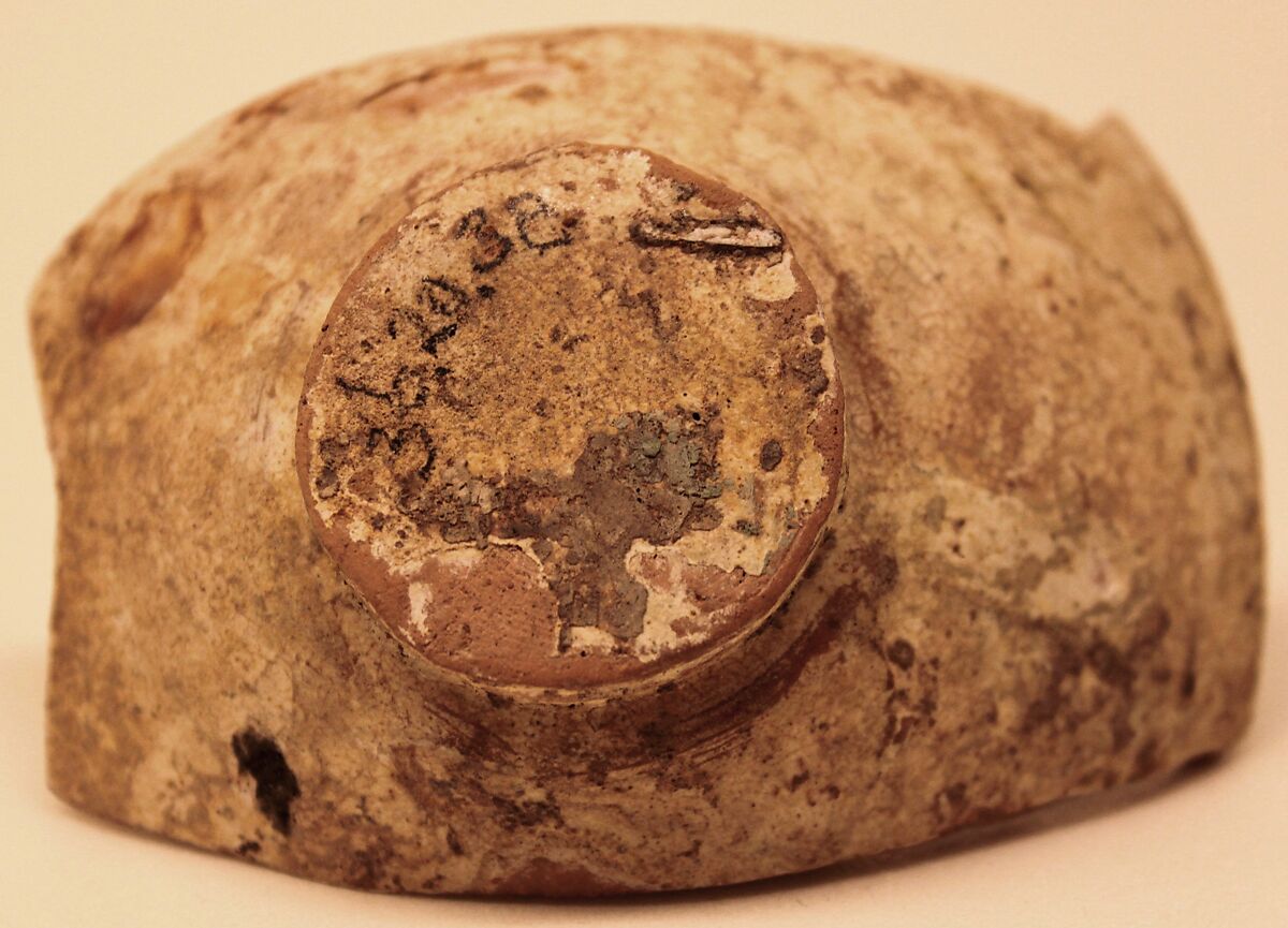Fragment of a Bowl, Earthenware; white slip with black slip decoration under glaze