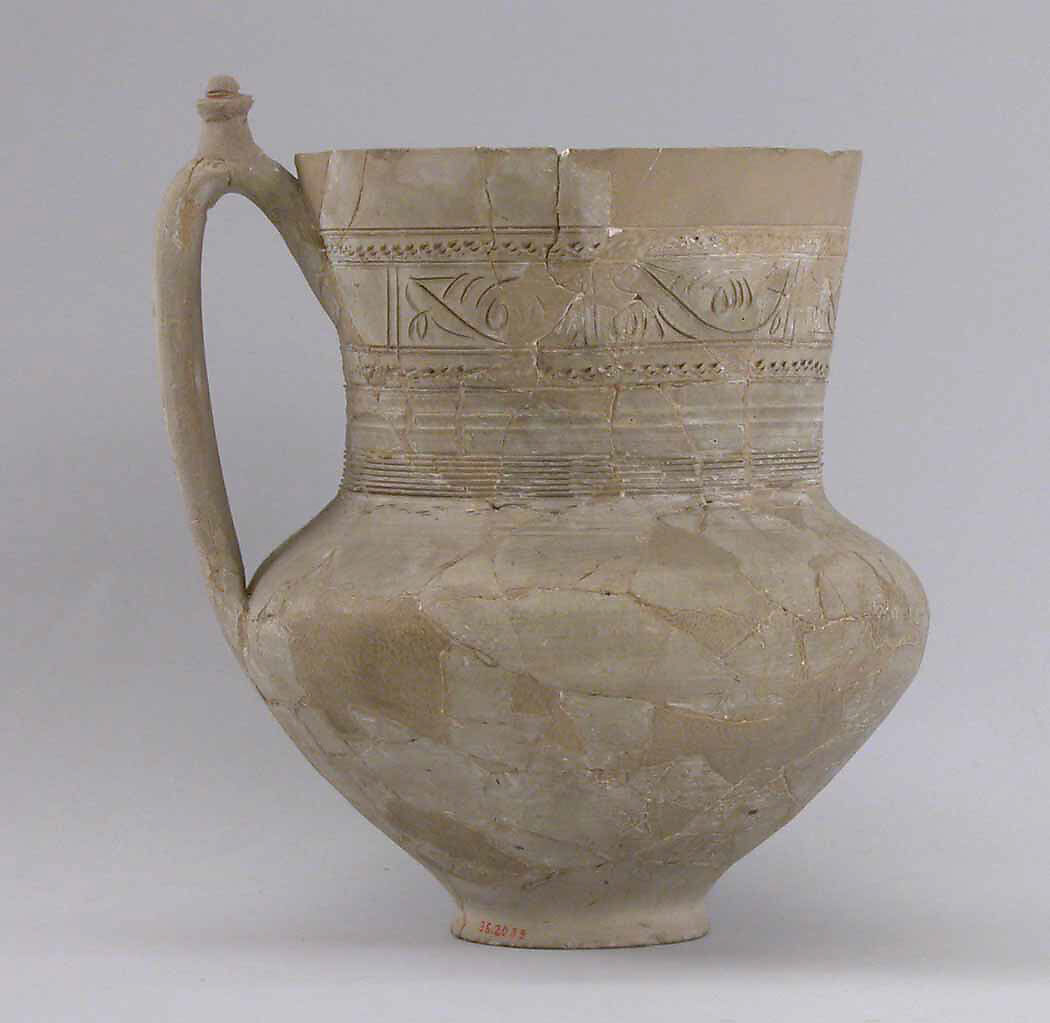 Jug, Earthenware; slip covered and incised, unglazed 