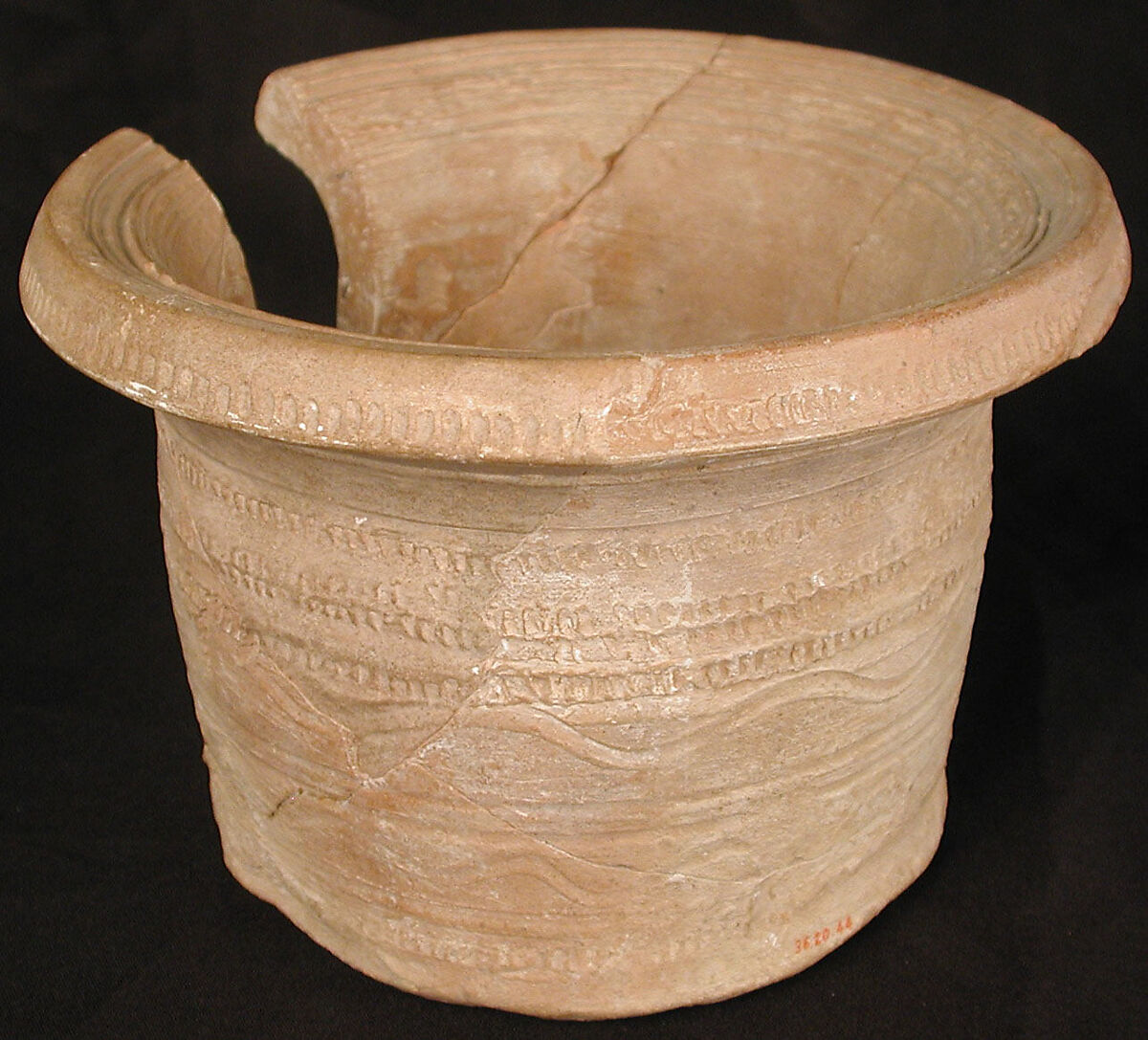 Bowl, Earthenware; incised decoration, unglazed
