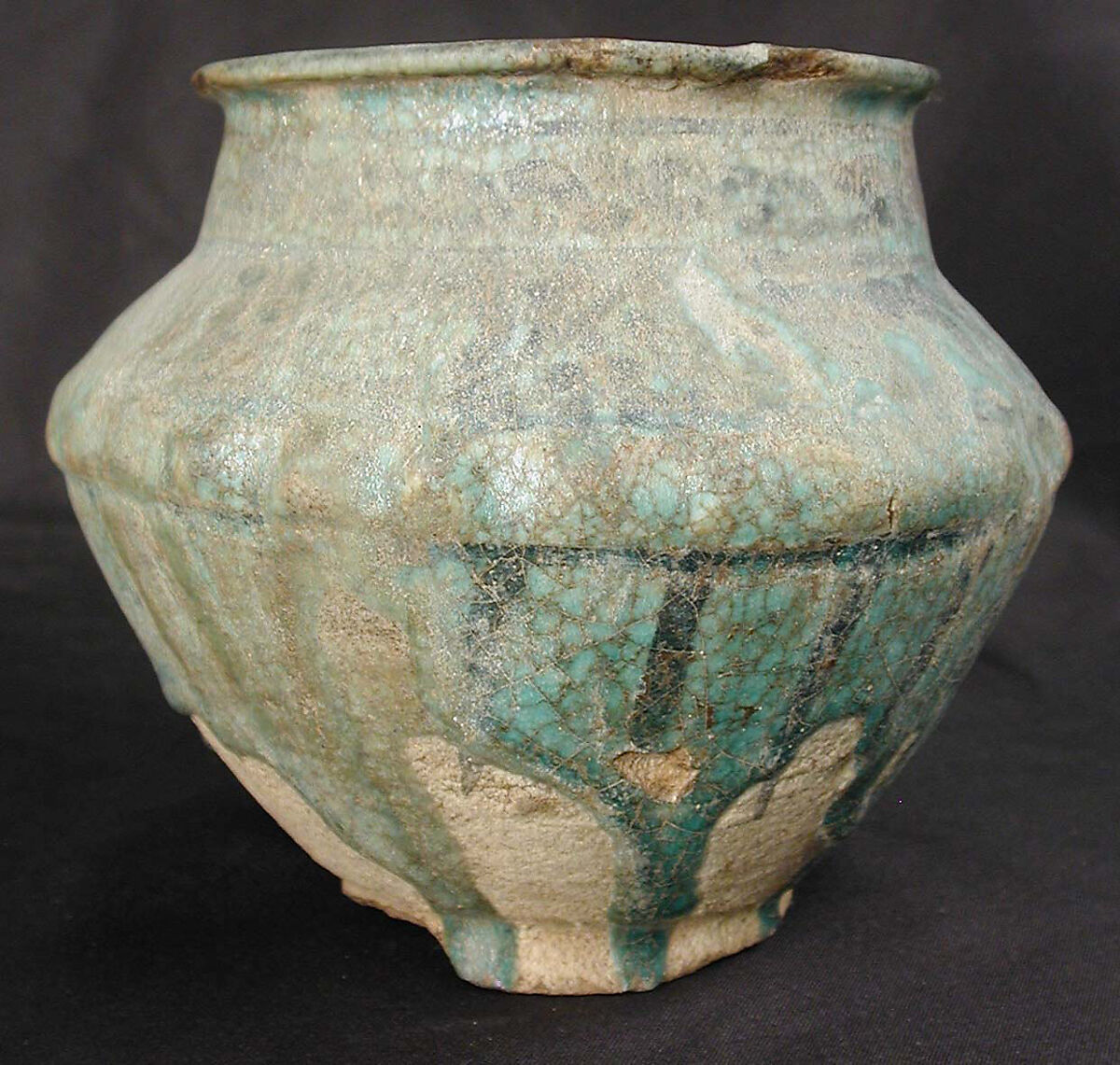 Jar, Earthenware; decorated in black under turquoise glaze