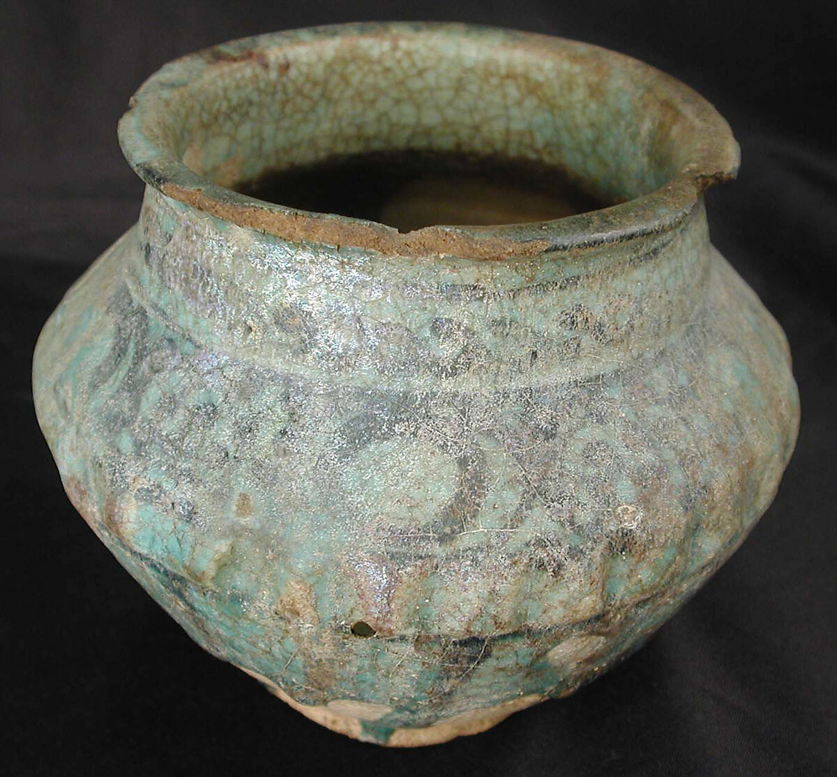 Jar, Earthenware; decorated in black under turquoise glaze