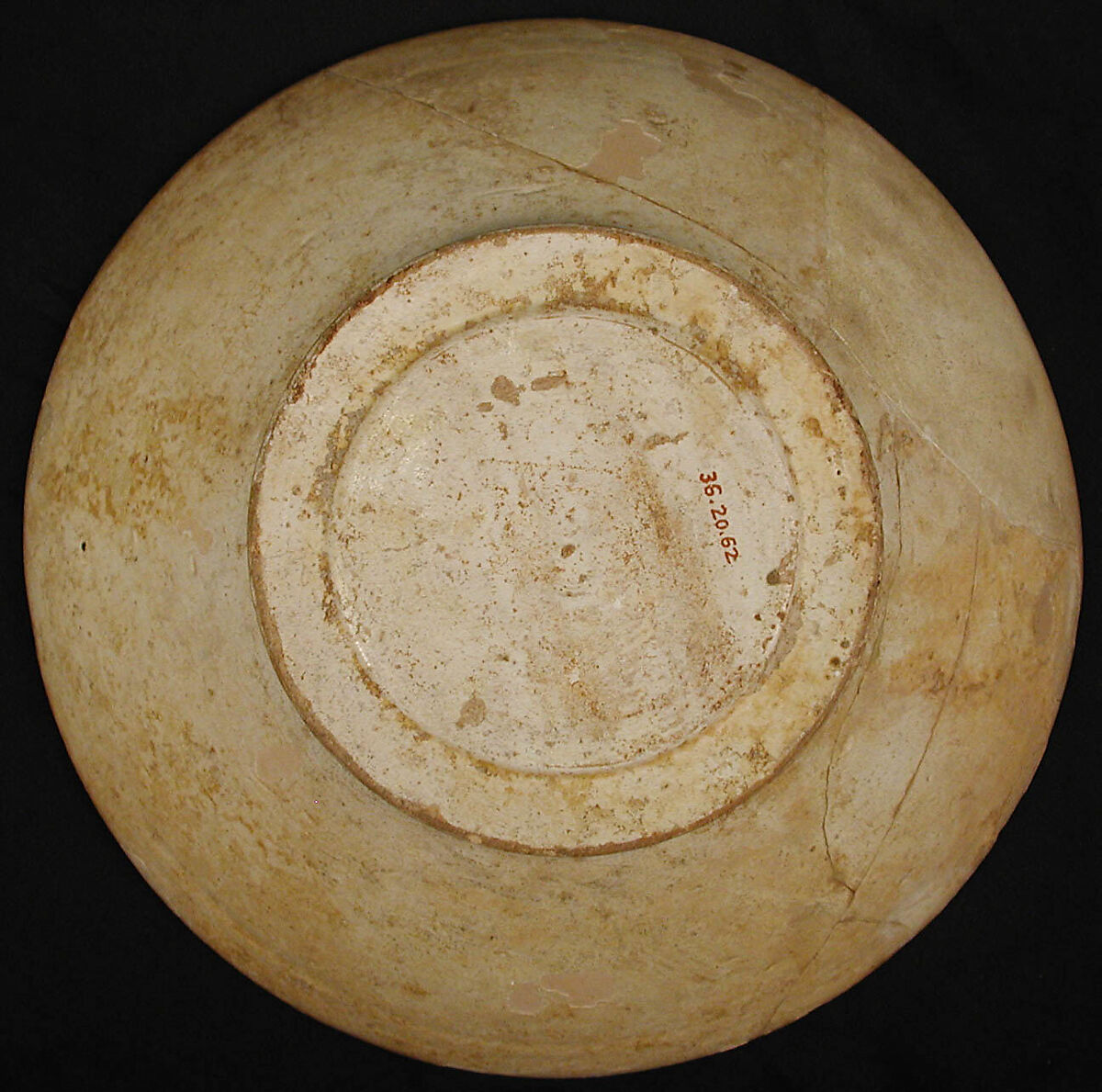 Bowl, Earthenware; white slip with black slip decoration under transparent glaze
