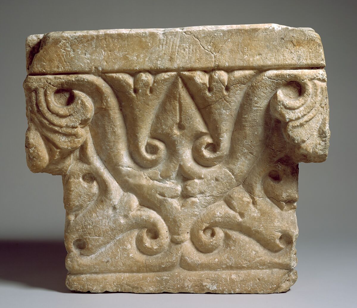 Capital in the "Beveled Style", Alabaster, gypsum; carved
