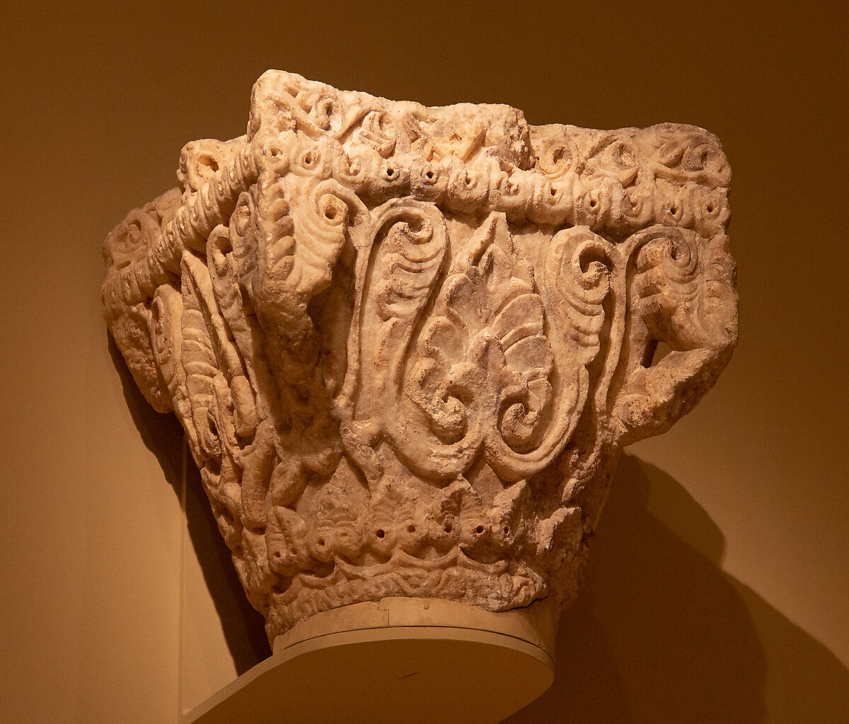 Capital with Palmettes and Leaves, Alabaster, gypsum; carved in relief 