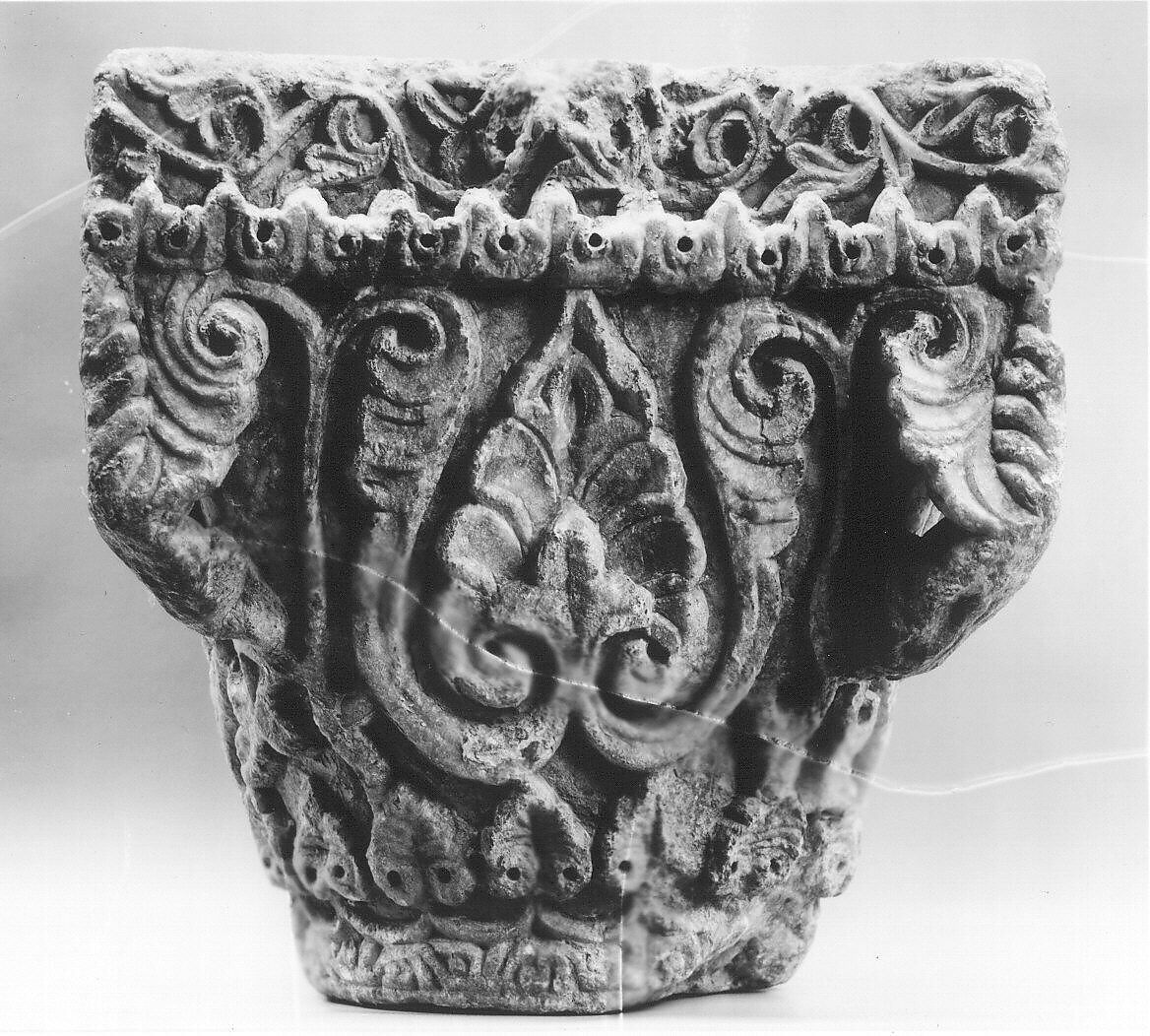Capital with Palmettes and Leaves, Alabaster, gypsum; carved in relief