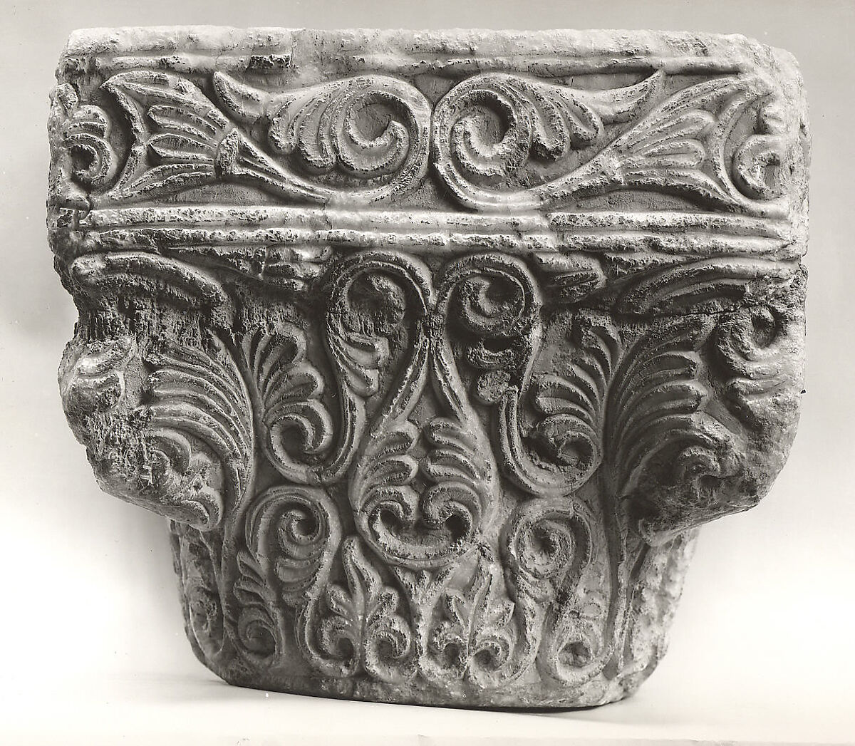 Capital with Leaves, Alabaster, gypsum; carved in relief