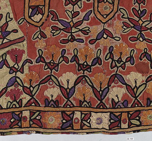 Textile Fragment, Silk and cotton; woven and embroidered