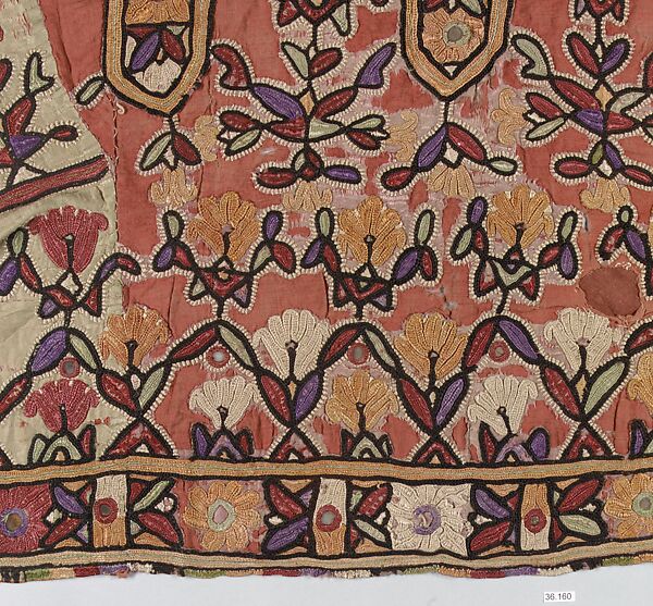 Textile Fragment, Silk and cotton; woven and embroidered