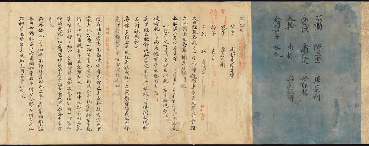 Iconographic Drawings of the Five Kings of Wisdom (Myōō-bu shoson), Handscroll; ink and color on paper, Japan