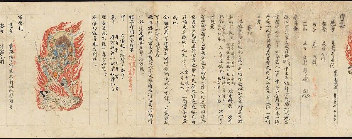 Iconographic Drawings of the Five Kings of Wisdom (Myōō-bu shoson), Handscroll; ink and color on paper, Japan