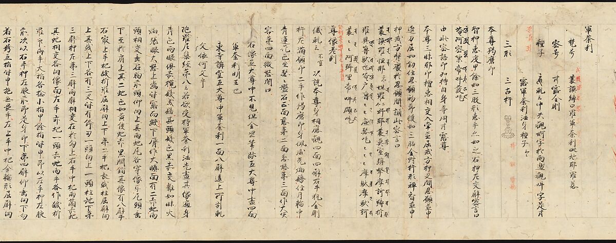 Iconographic Drawings of the Five Kings of Wisdom (Myōō-bu shoson), Handscroll; ink and color on paper, Japan