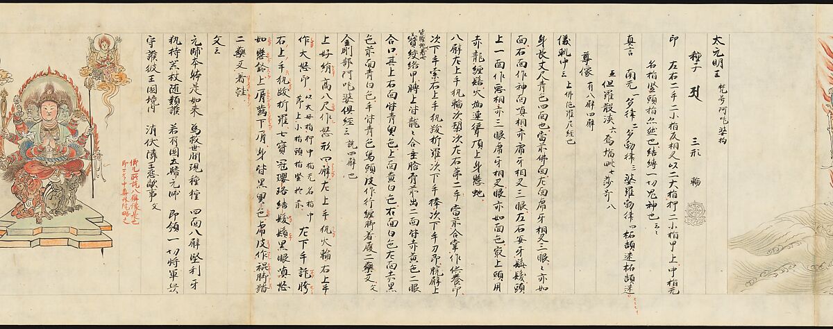 Iconographic Drawings of the Five Kings of Wisdom (Myōō-bu shoson), Handscroll; ink and color on paper, Japan