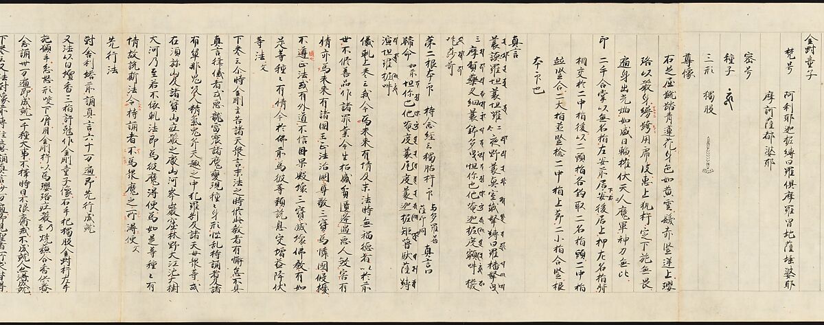 Iconographic Drawings of the Five Kings of Wisdom (Myōō-bu shoson), Handscroll; ink and color on paper, Japan