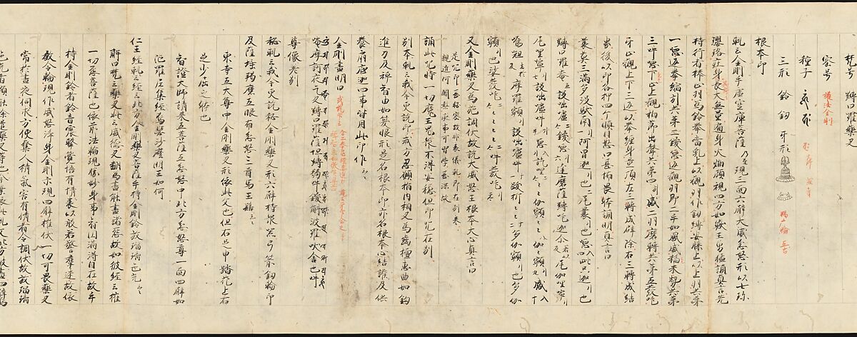 Iconographic Drawings of the Five Kings of Wisdom (Myōō-bu shoson), Handscroll; ink and color on paper, Japan