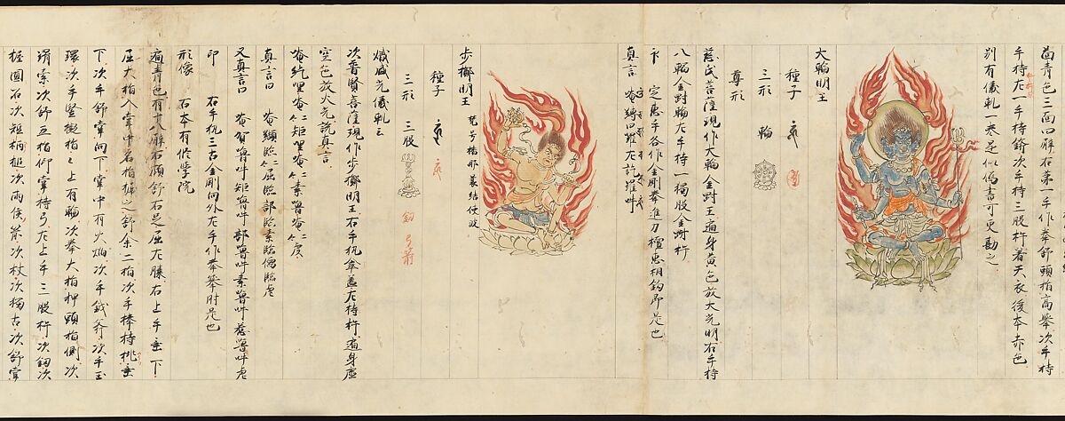 Iconographic Drawings of the Five Kings of Wisdom (Myōō-bu shoson), Handscroll; ink and color on paper, Japan