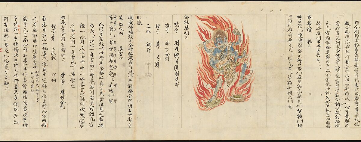 Iconographic Drawings of the Five Kings of Wisdom (Myōō-bu shoson), Handscroll; ink and color on paper, Japan