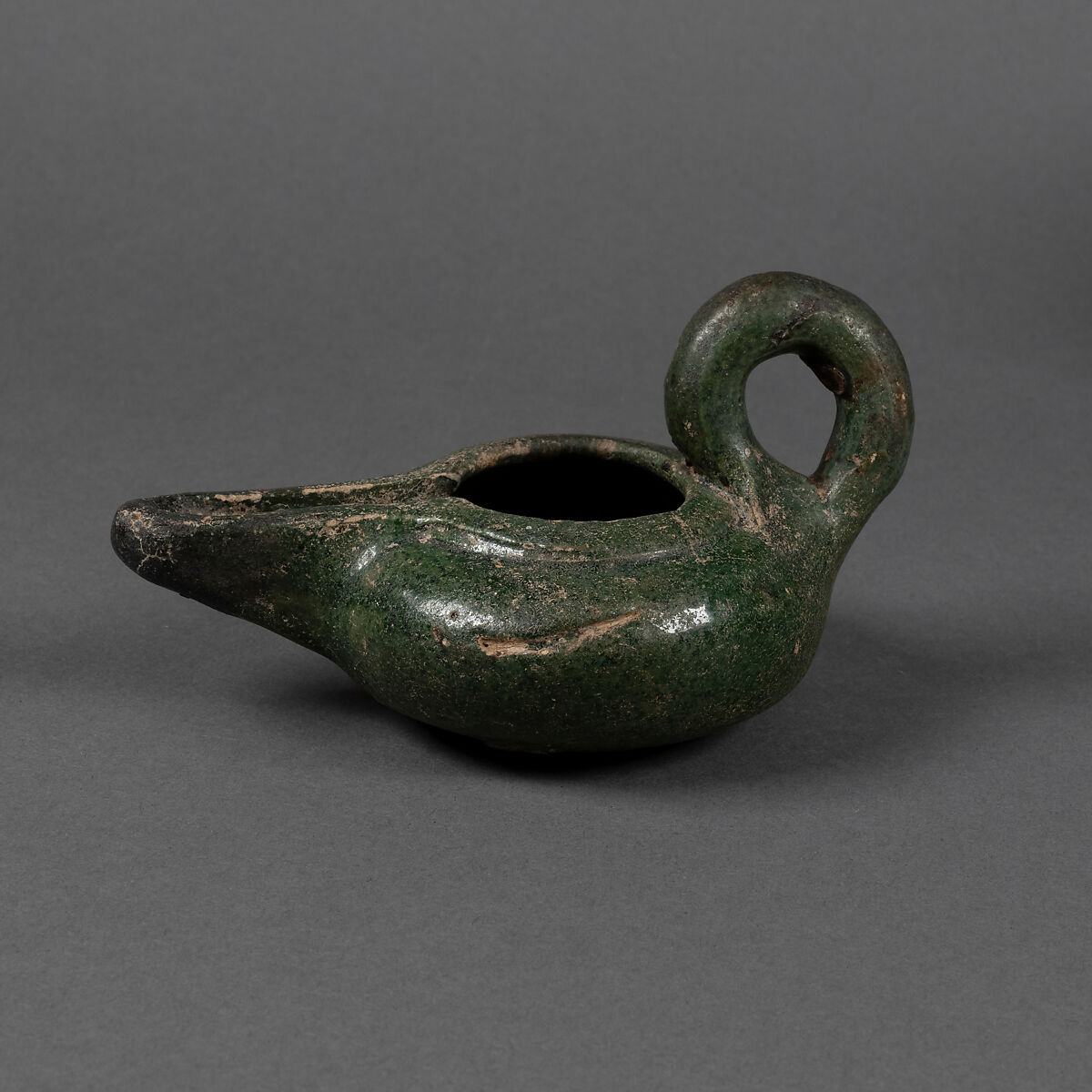 Lamp, Earthenware; under green glaze 