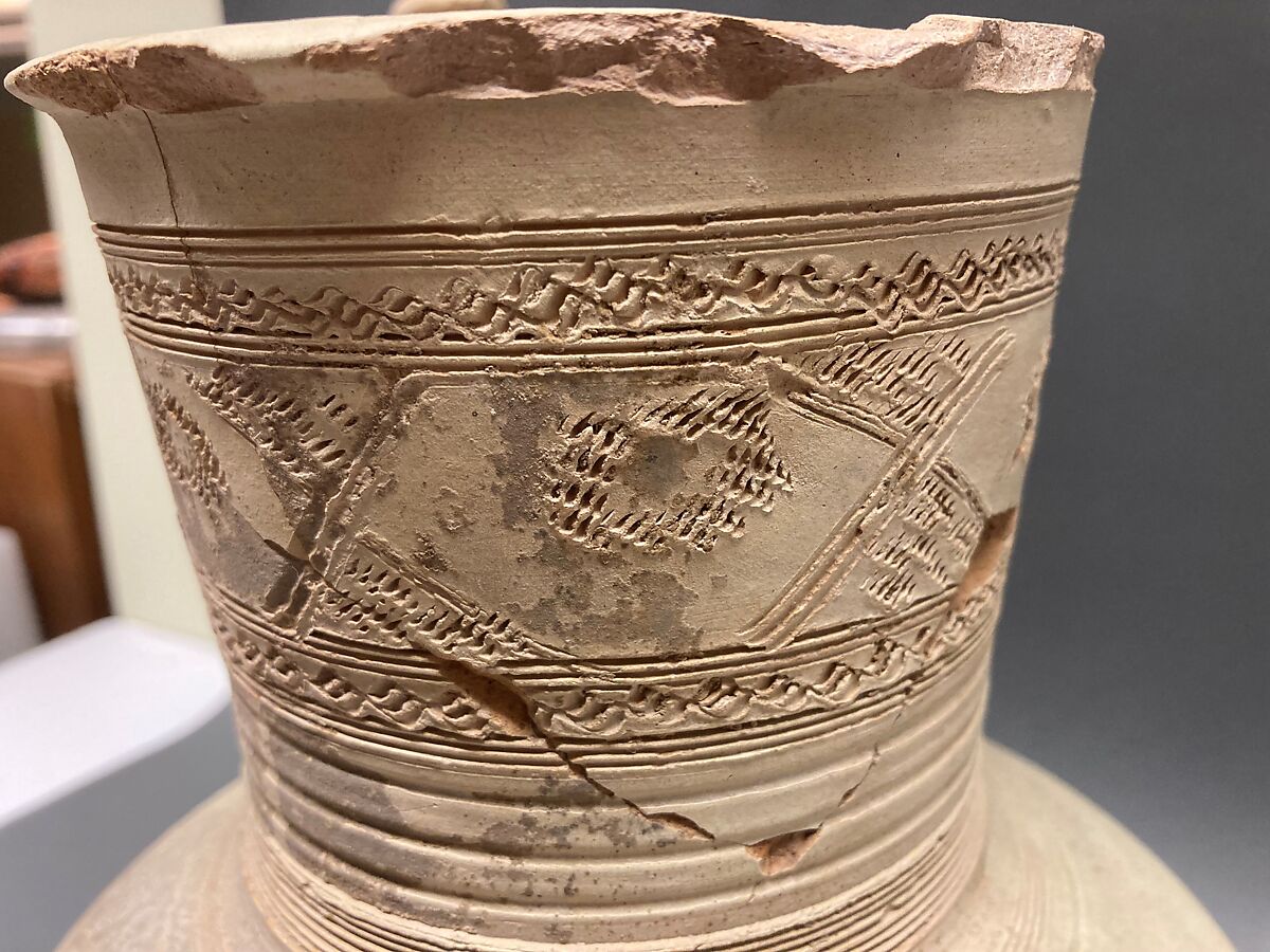 Jug, Earthenware; slip covered and incised, unglazed