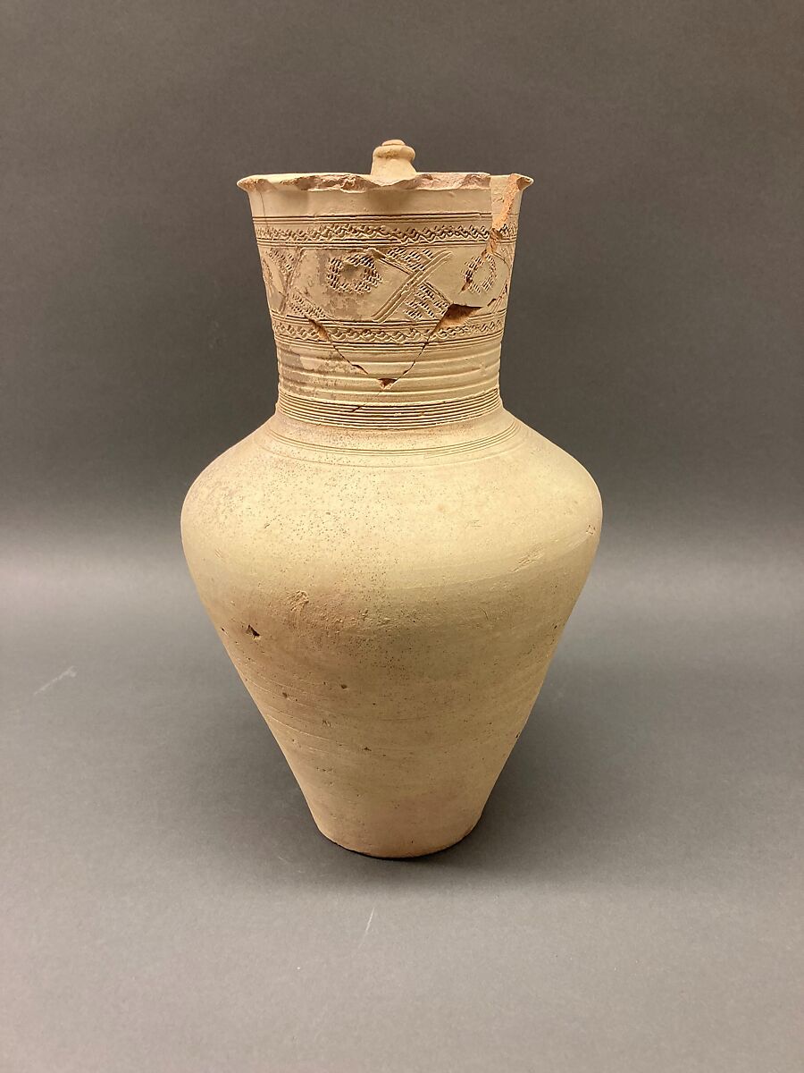 Jug, Earthenware; slip covered and incised, unglazed
