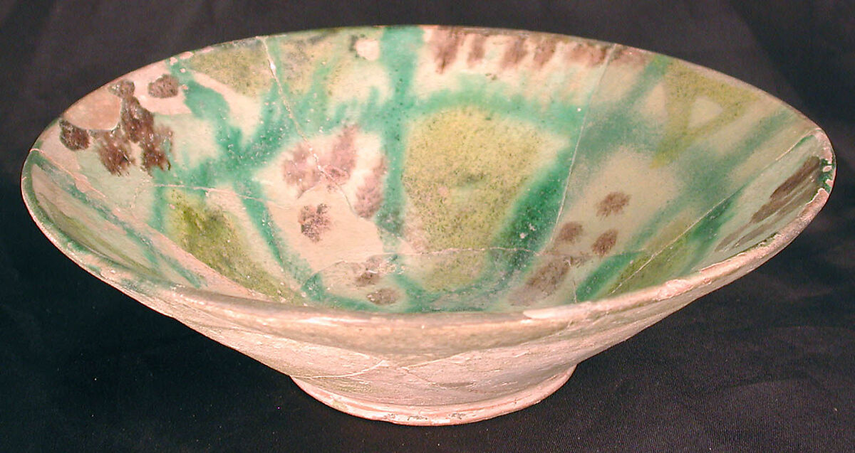 Bowl, Earthenware; white-slip covered with polychrome slip decoration under transparent glaze
