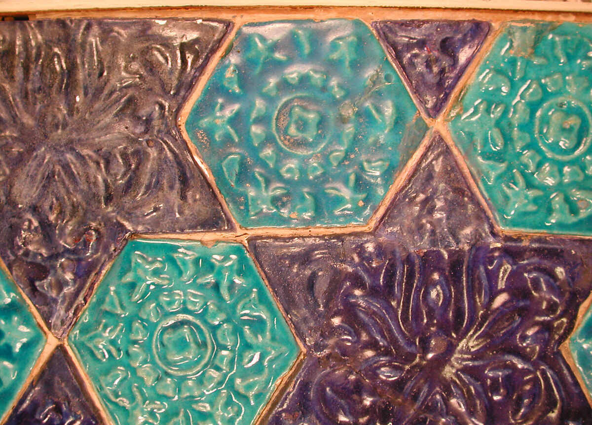 Star- and Hexagonal-Tile Panel, Stonepaste; polychrome tiles glazed in turquoise and blue and molded under transparent glaze